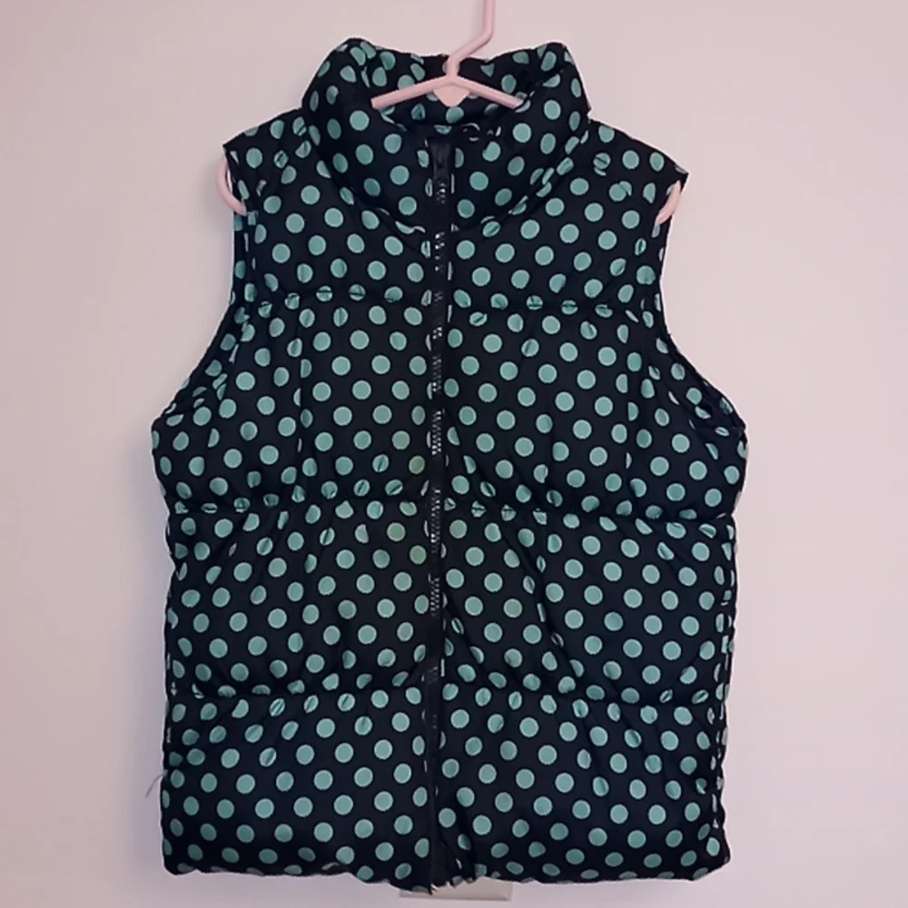 Old Navy Navy Blue and Turquoise Polka Dot Frost Free Puffer Vest Size M…